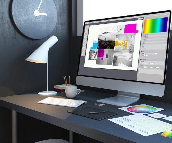 typesetting design workplace mockup interior 3d rendering